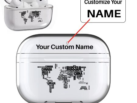 World Map (Text) Designed Transparent Earphone AirPods  Pro  Cases For Discount